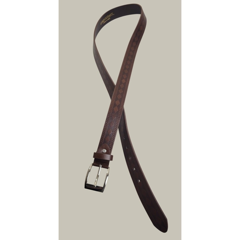 Gold Coast Belt Men 42 Western Cowboy Embossed Diamond Stitch Farmhouse Brown